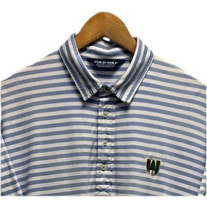 Polo Golf Ralph Lauren Mens Large Blue Striped Pine Valley Pima Cotton Golf Polo